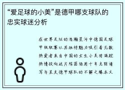 “爱足球的小美”是德甲哪支球队的忠实球迷分析